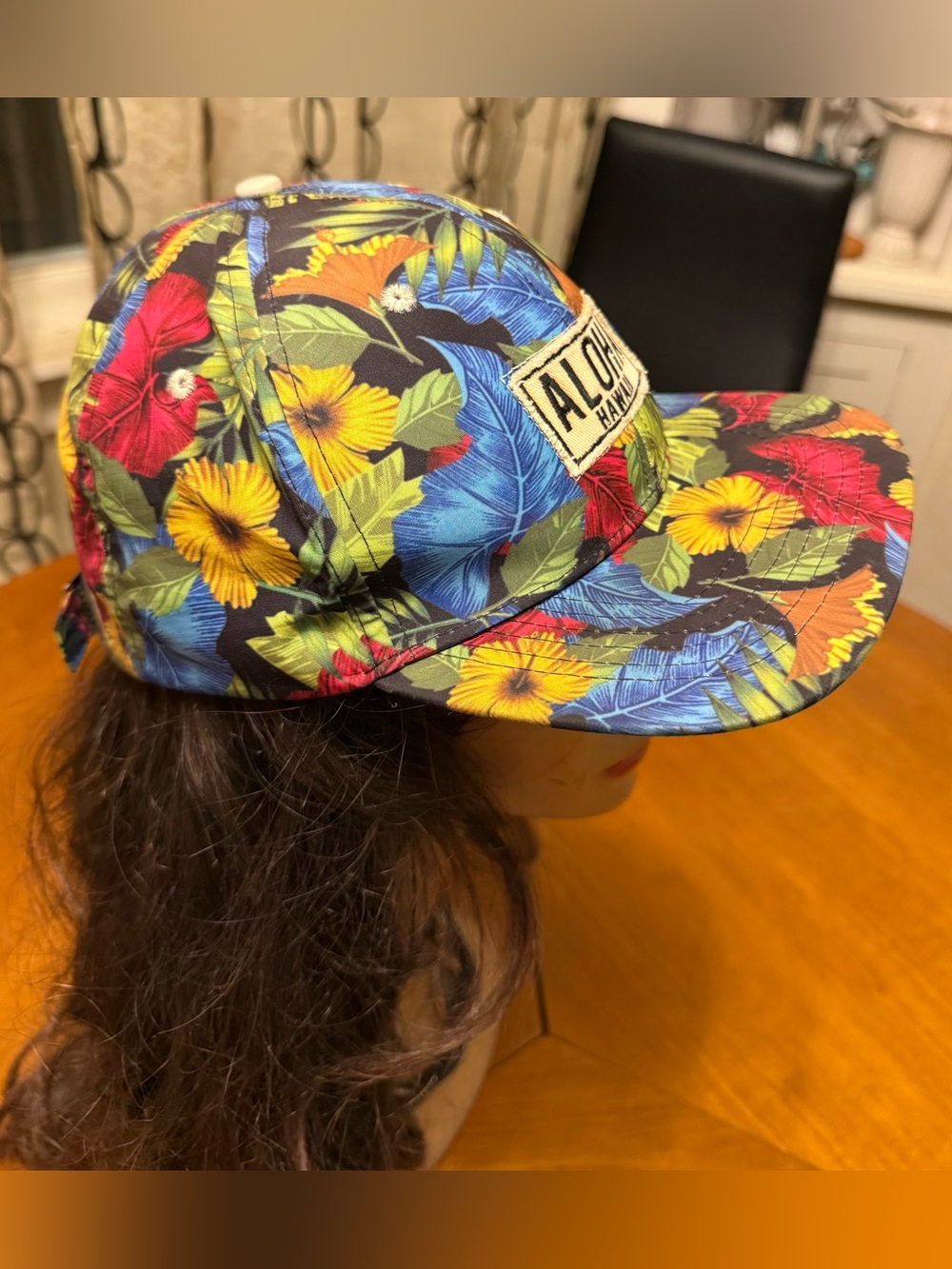 ALOHA Collection Floral Baseball Cap in Black with Red, Blue, Yellow & Green